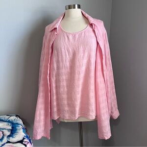 Sag Harbor 2X Pink 100% Linen Button Front and Attached Tank Set
